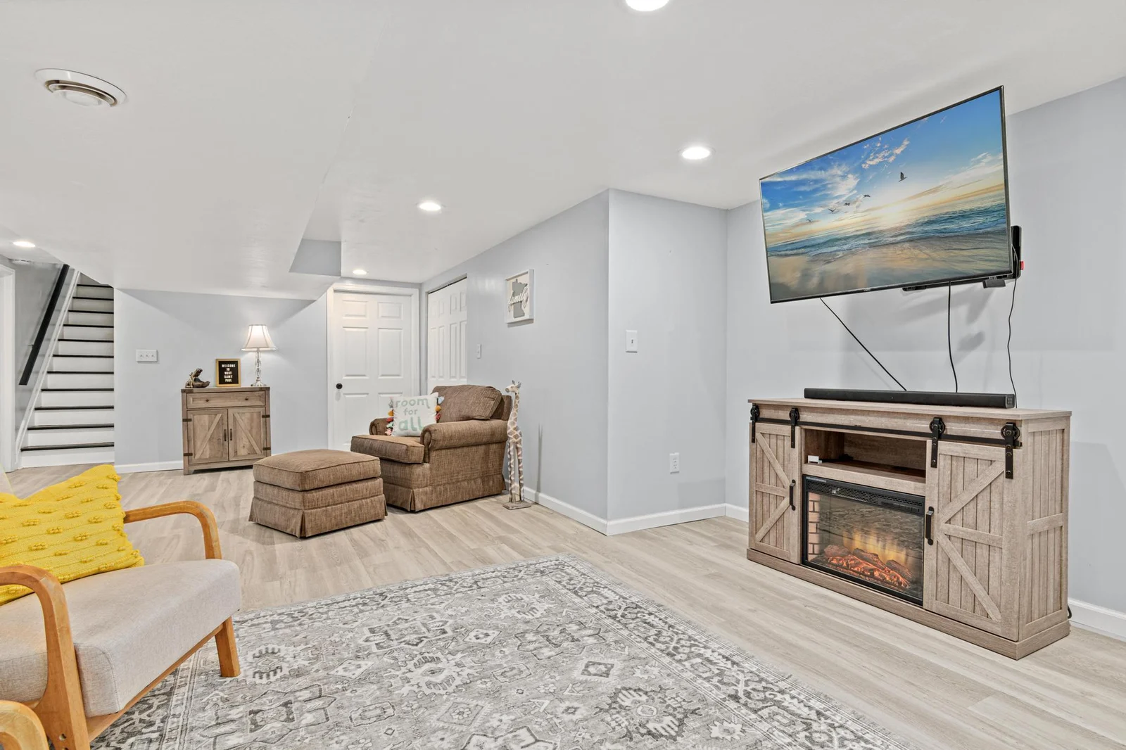 Family Room - Door leads to utilities and unfinished storage