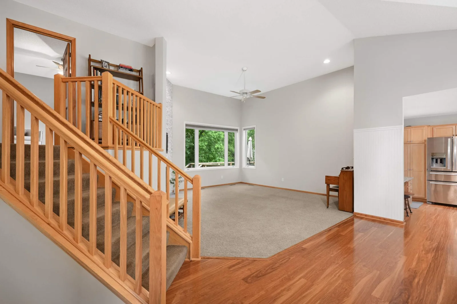 Main-level living room lake view