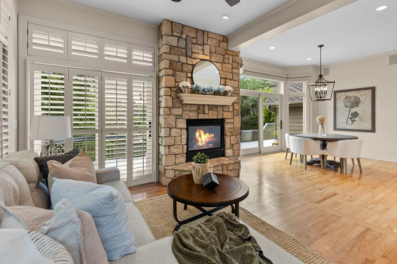 One of six fireplaces in the home.