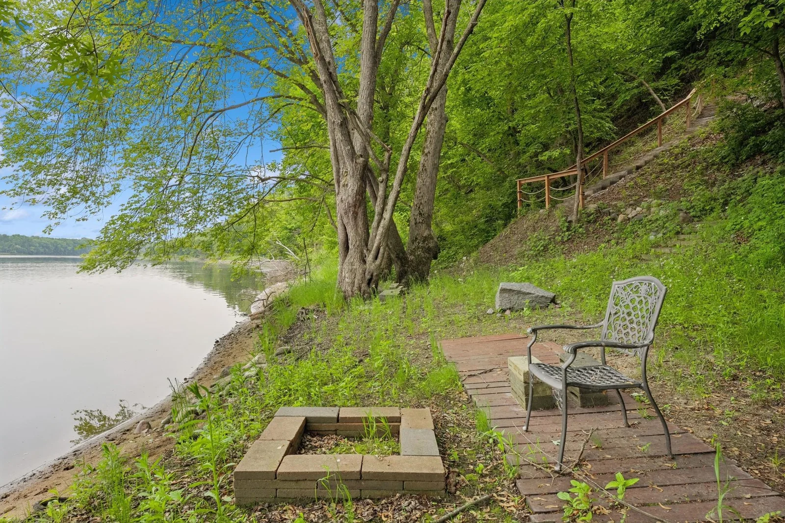 Firepit located on the shore of the Mississippi