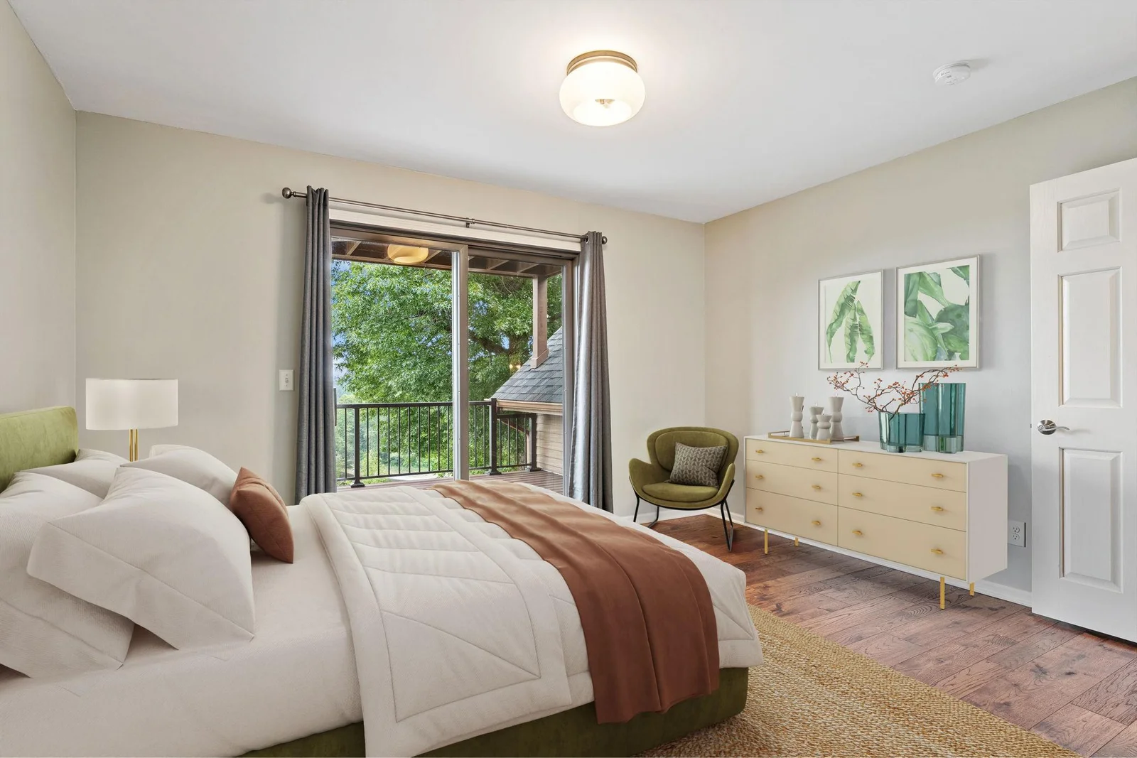 The third bedroom has it's own private deck with views of the river and large closet (virtually staged)