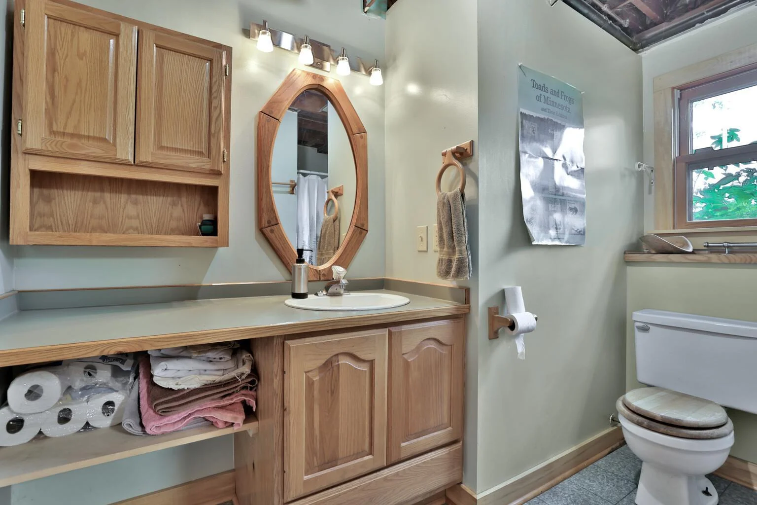 Lower level bath with shower.