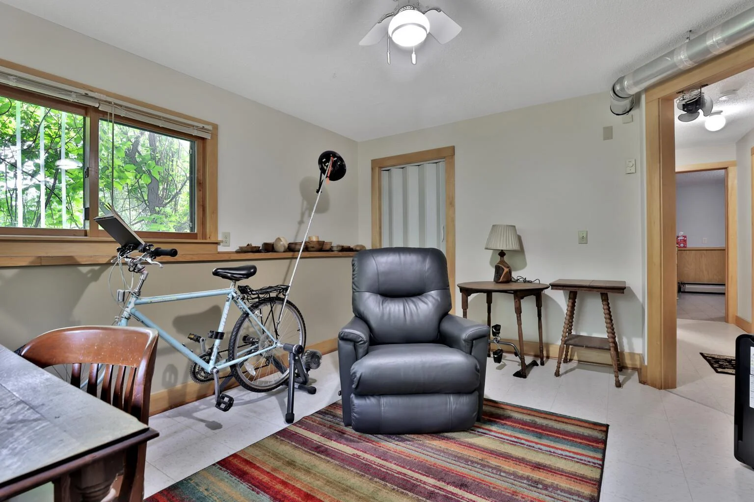 Family room. The pipe above the door is for the air exchange system (HRV).