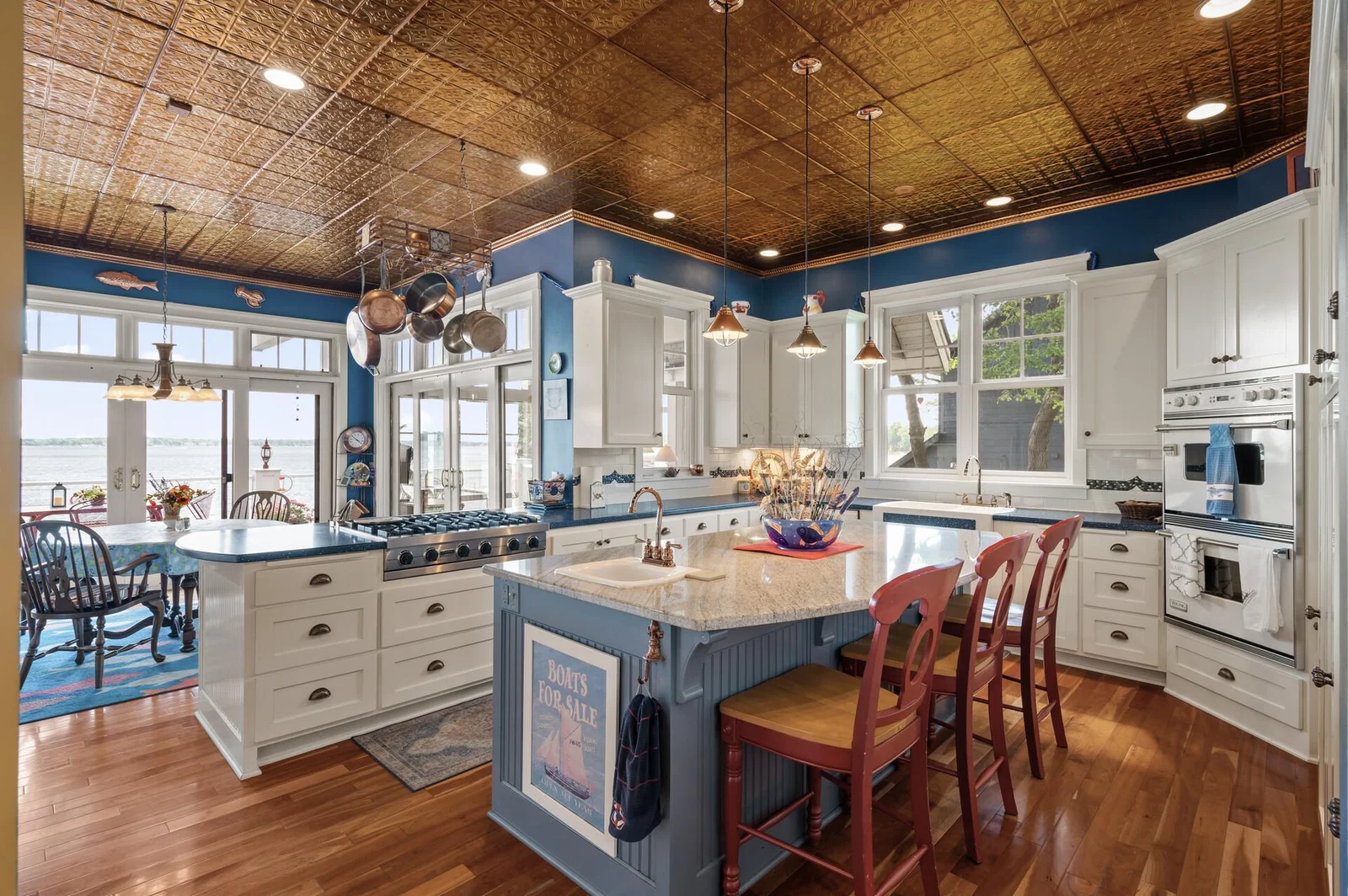 Beautiful copper ceiling with granite island!