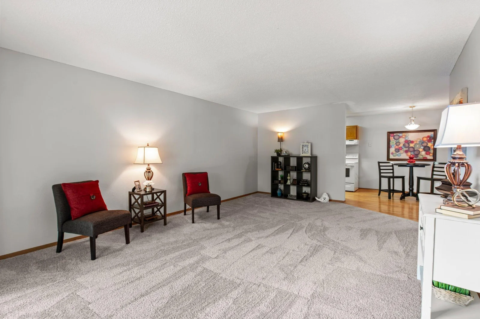 Spacious living room with neutral decor!