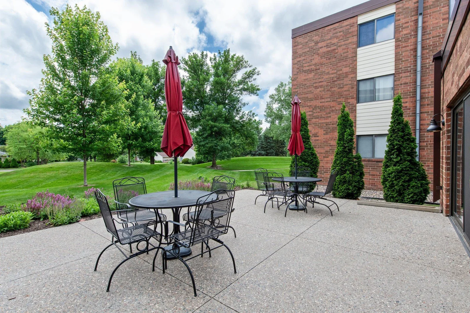 Rest, relax and visit with friends and neighbors on the spacious common patio