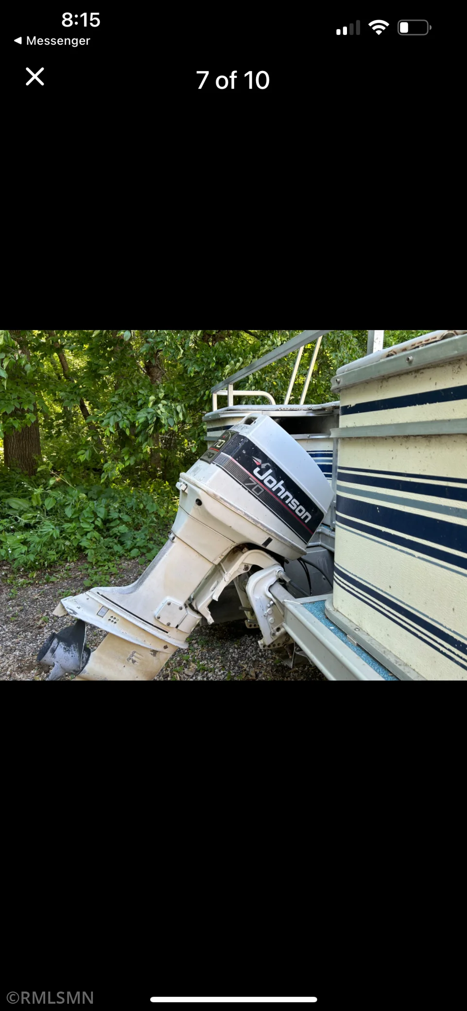 The 70 HP motor that is on the pontoon.