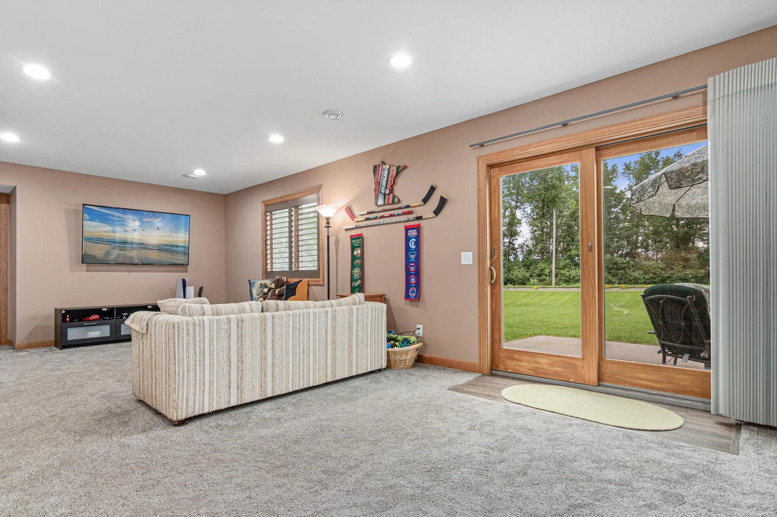The walkout lower level leads to a patio.