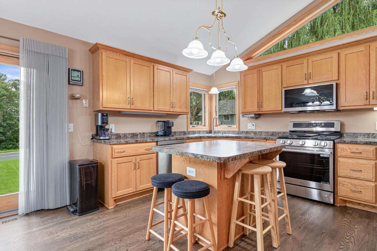 The kitchen island can be a third dining spot in the home or use it for meal prep.