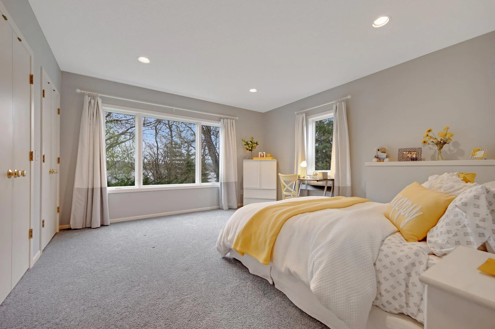 another bedroom in lower level - all 3 bedrooms have views of Lake Virginia.  Large spacious closets with plenty of storage