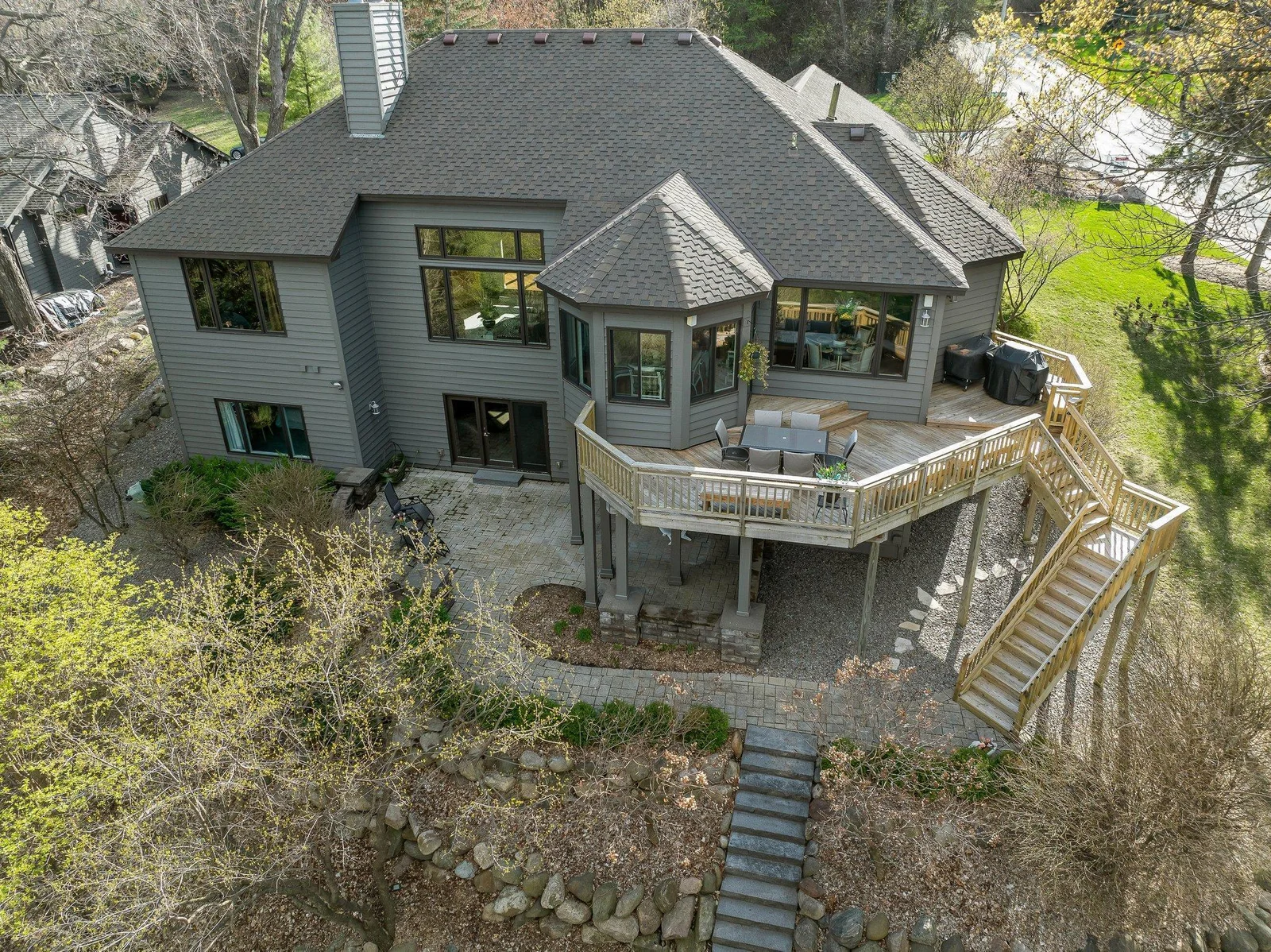 Brick and Cedar siding and a large deck for entertaining:)