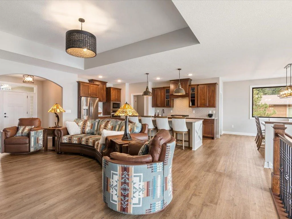 9' ceilings and box vault in living room make this home stand tall.
