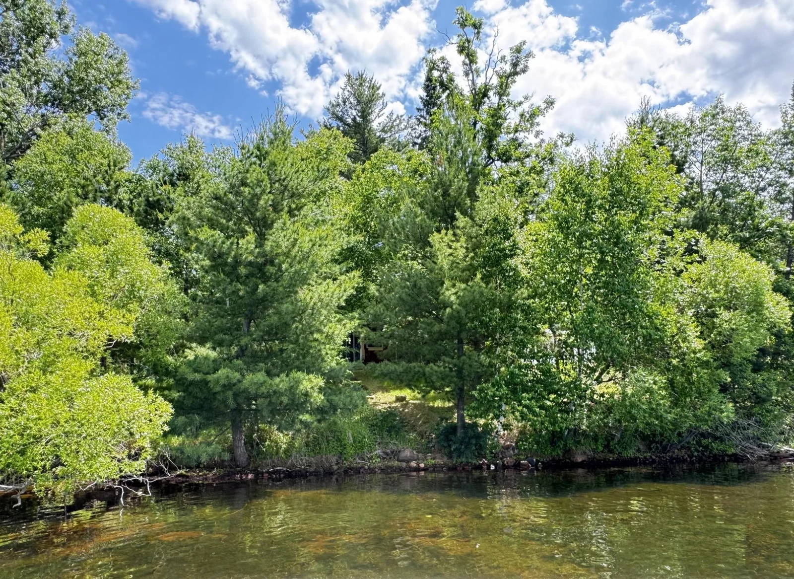 Red cabin view from lake