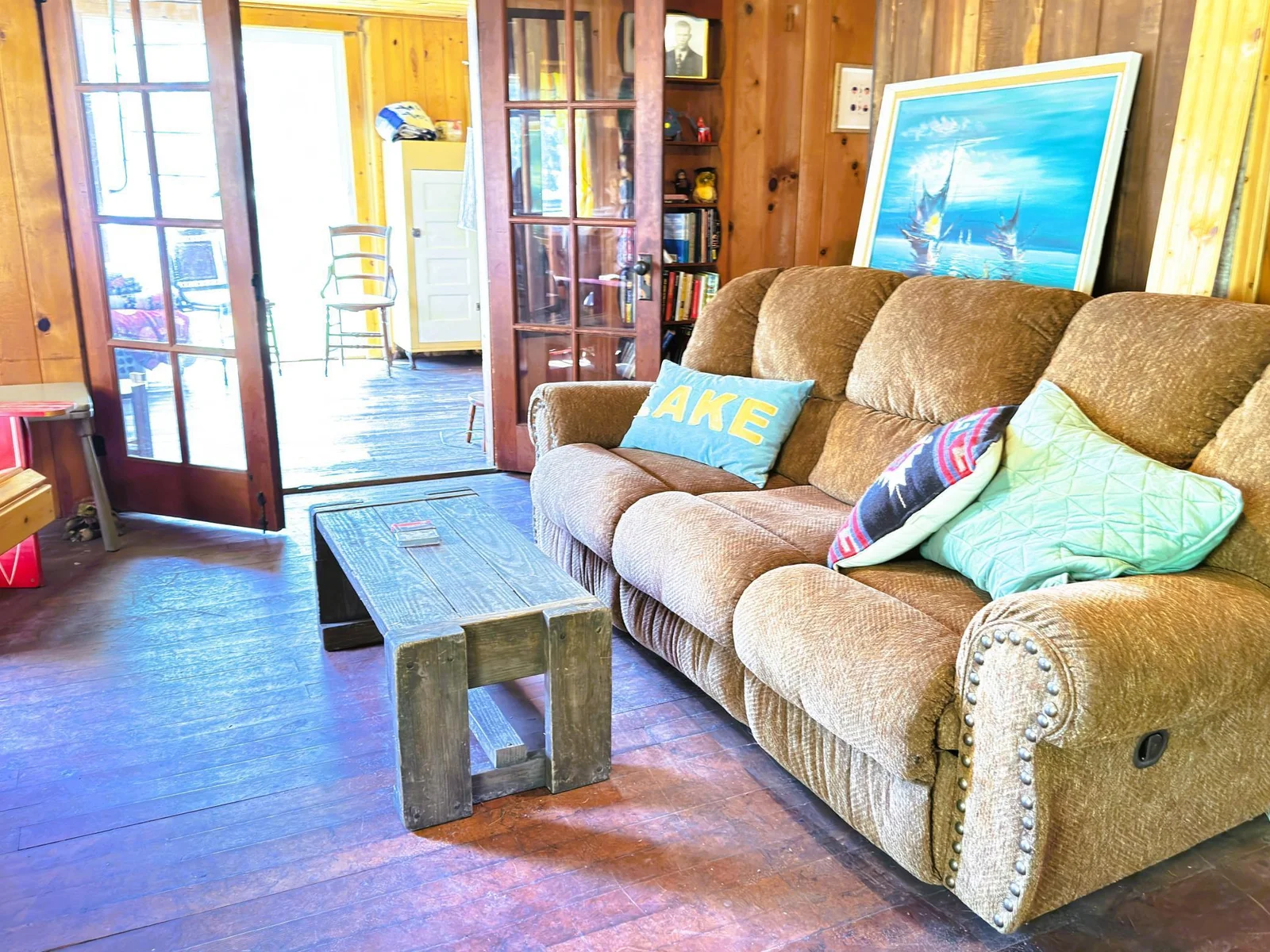 White cabin living room