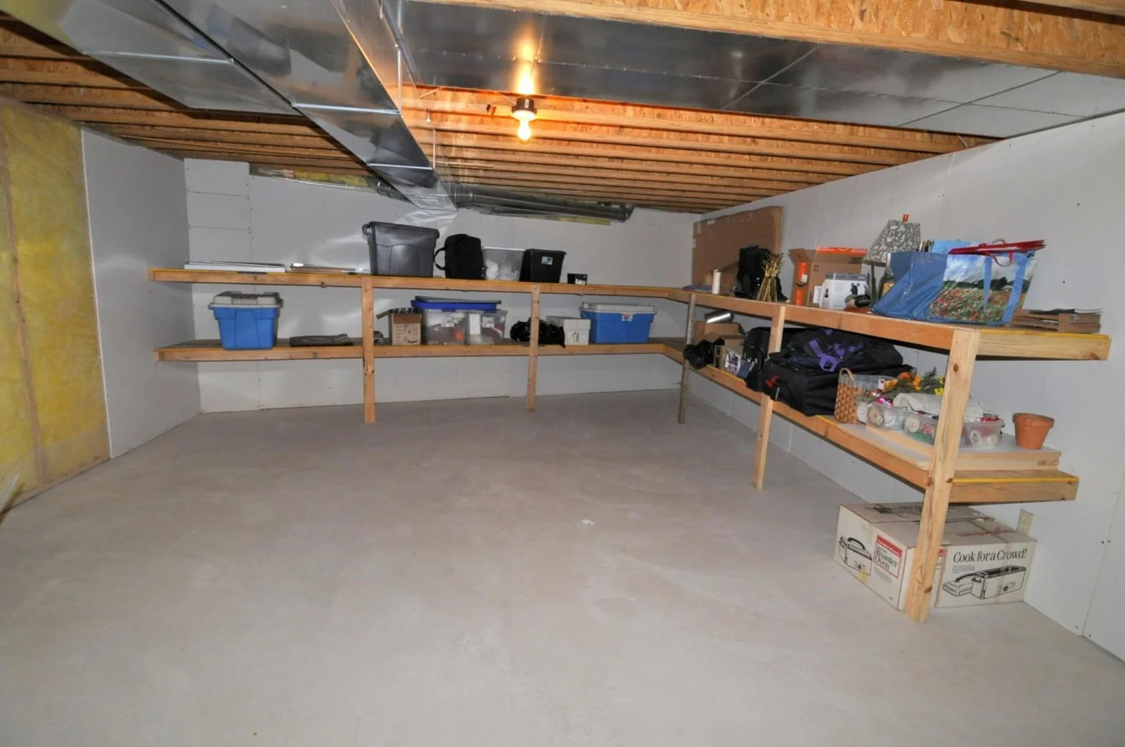 Storage area with storage shelves.