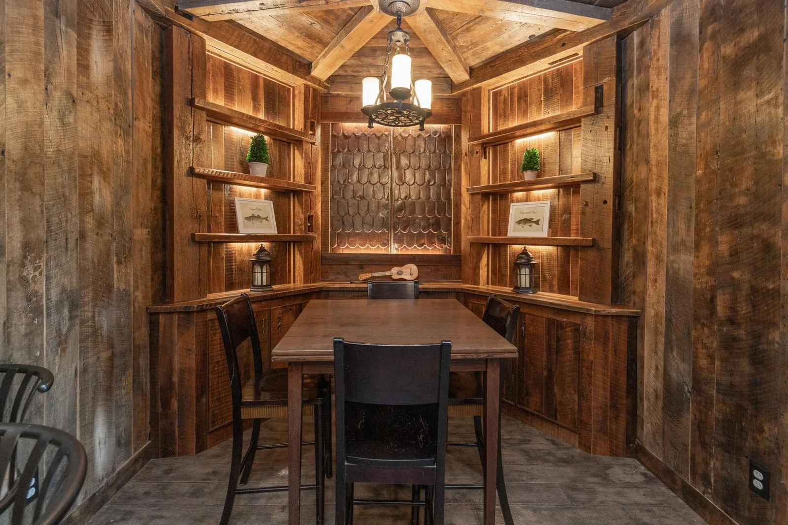 Wine room with reclaimed barnwood
