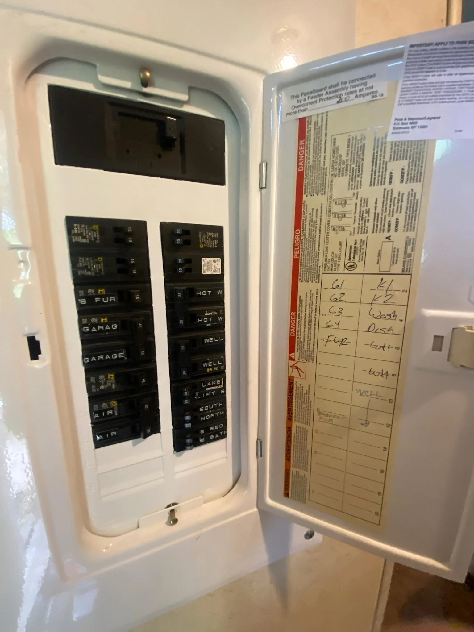 Circuit Breaker Electrical Panel. In front entry by laundry area