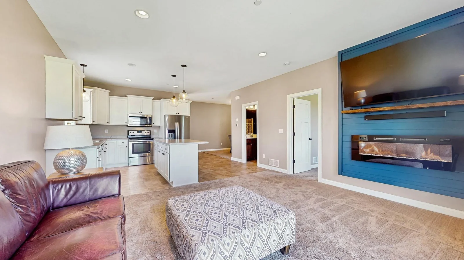 The kitchen and living areas flow together nicely.