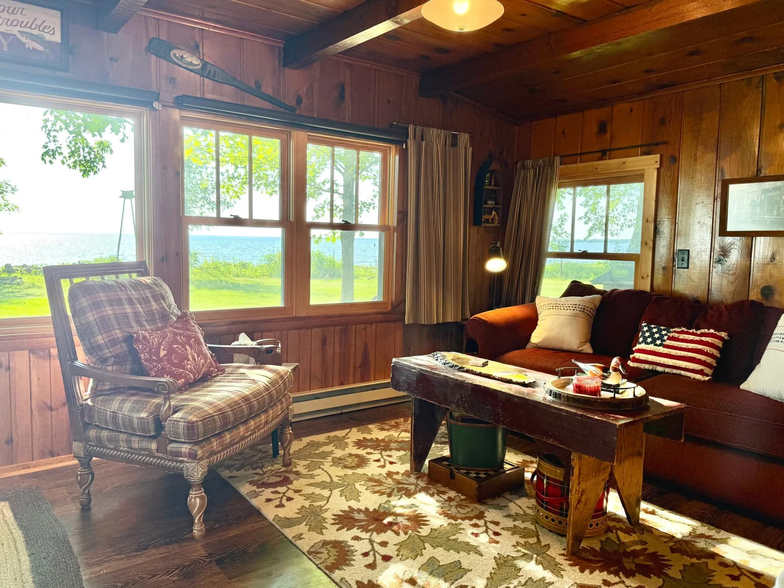 The hardwood walls and ceilings truly make this place feel like a cabin you read about in a story book.