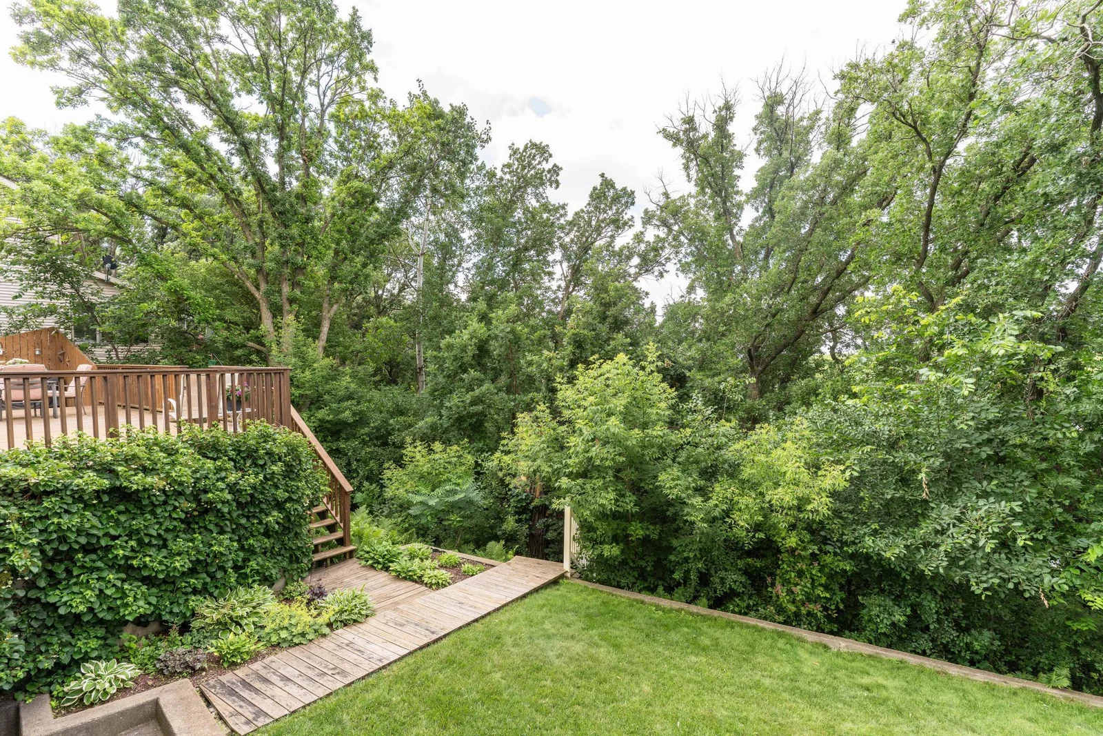 Back yard with steps down to the River