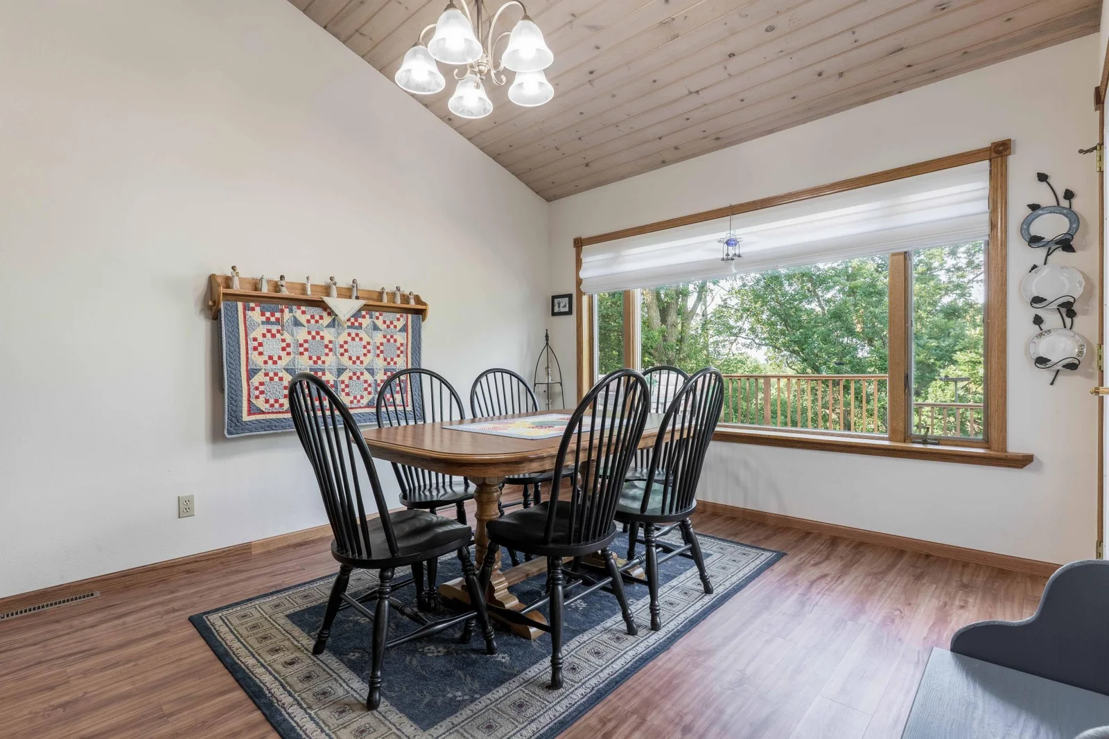 Dining Room with Vaulted wood ceiling