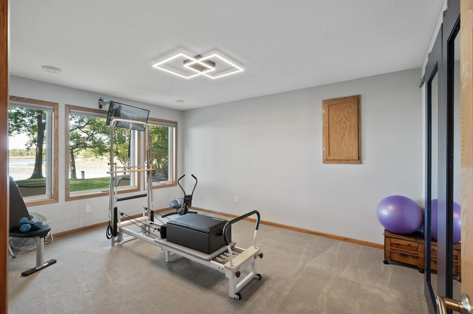 Work out or wake up to the stunning views of the lake and land.