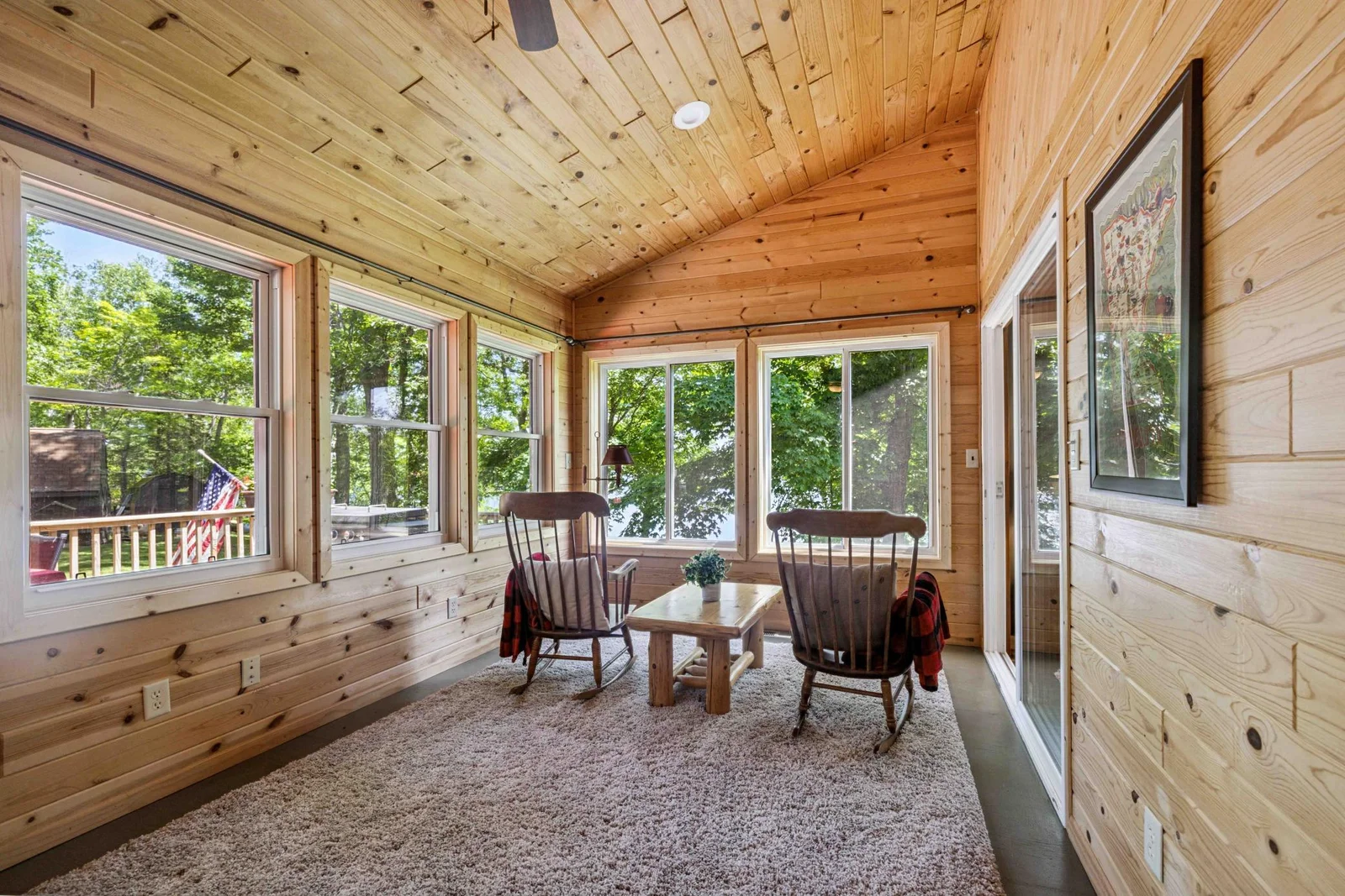 Enclosed porch with lake views