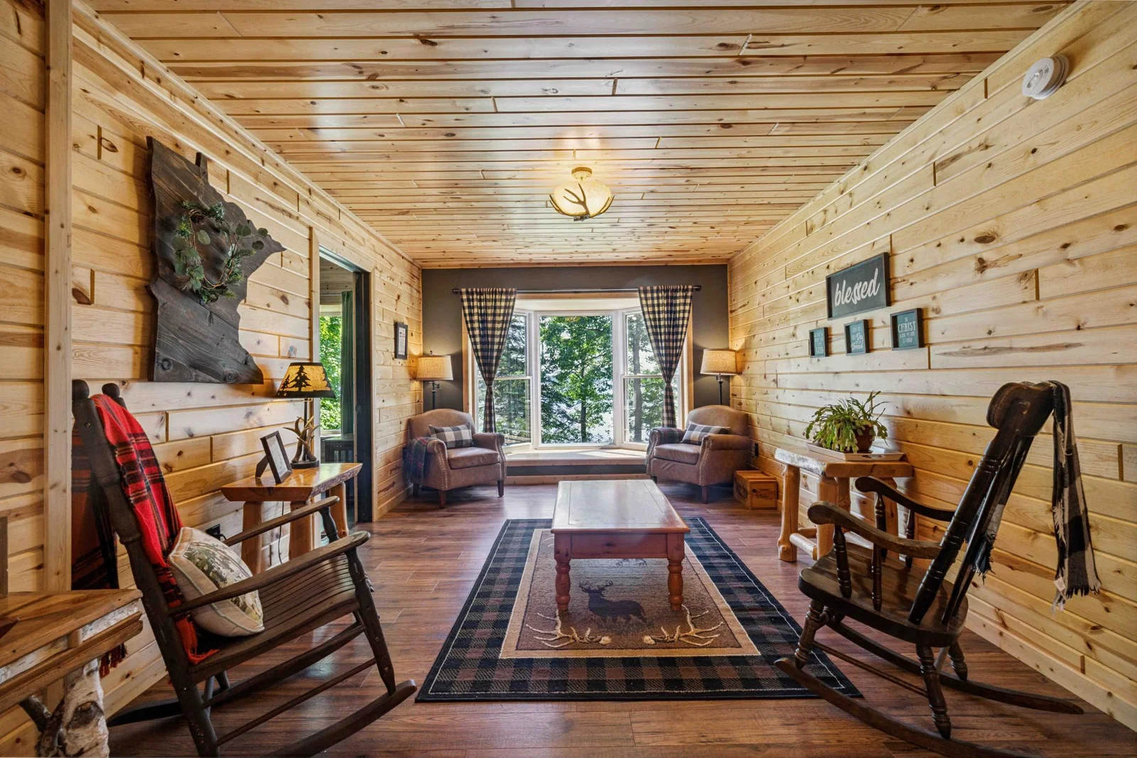 Living room with Lake views