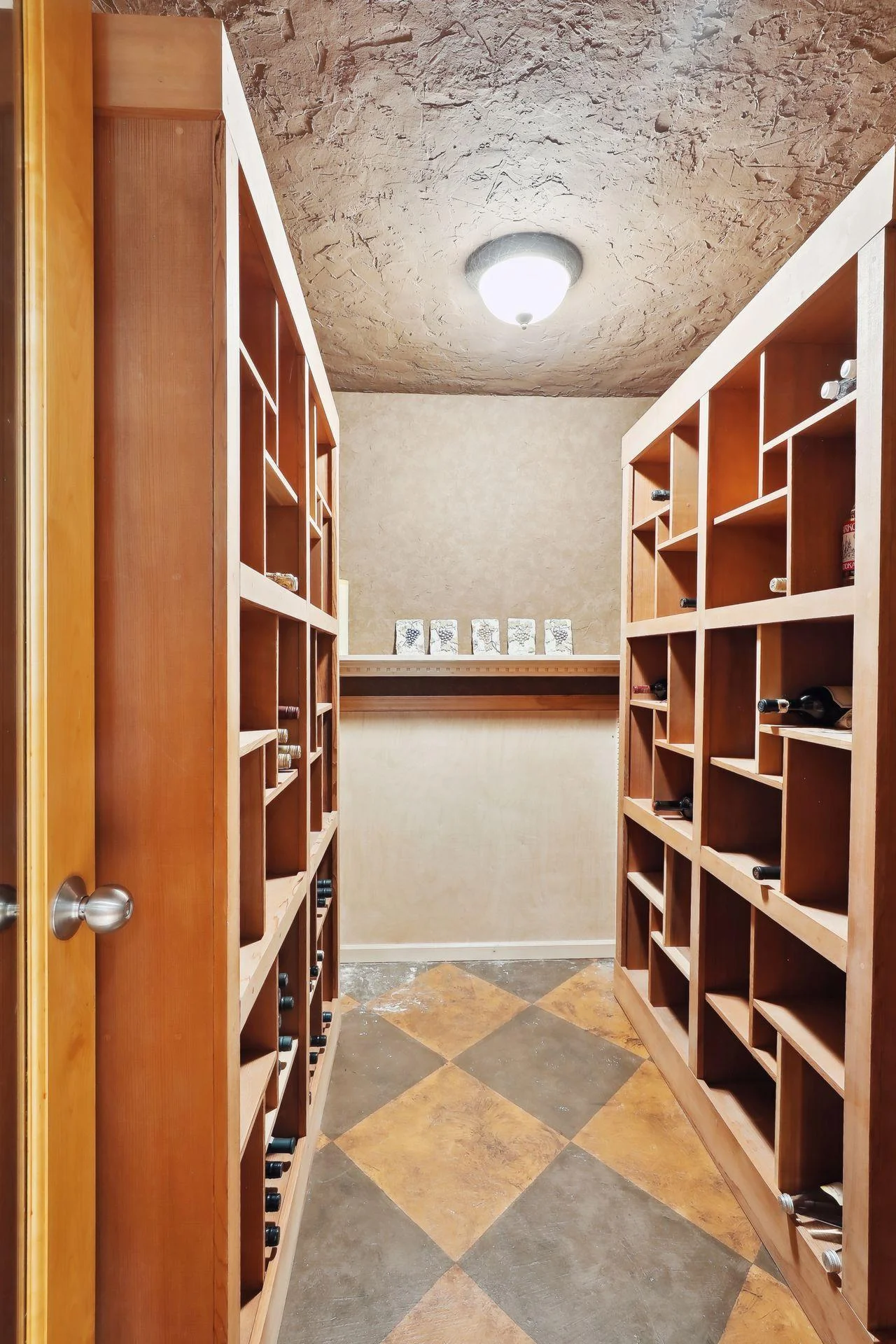 Fabulous wine cellar or storage for your most valuable collectables! Custom built-in shelving is a standout!