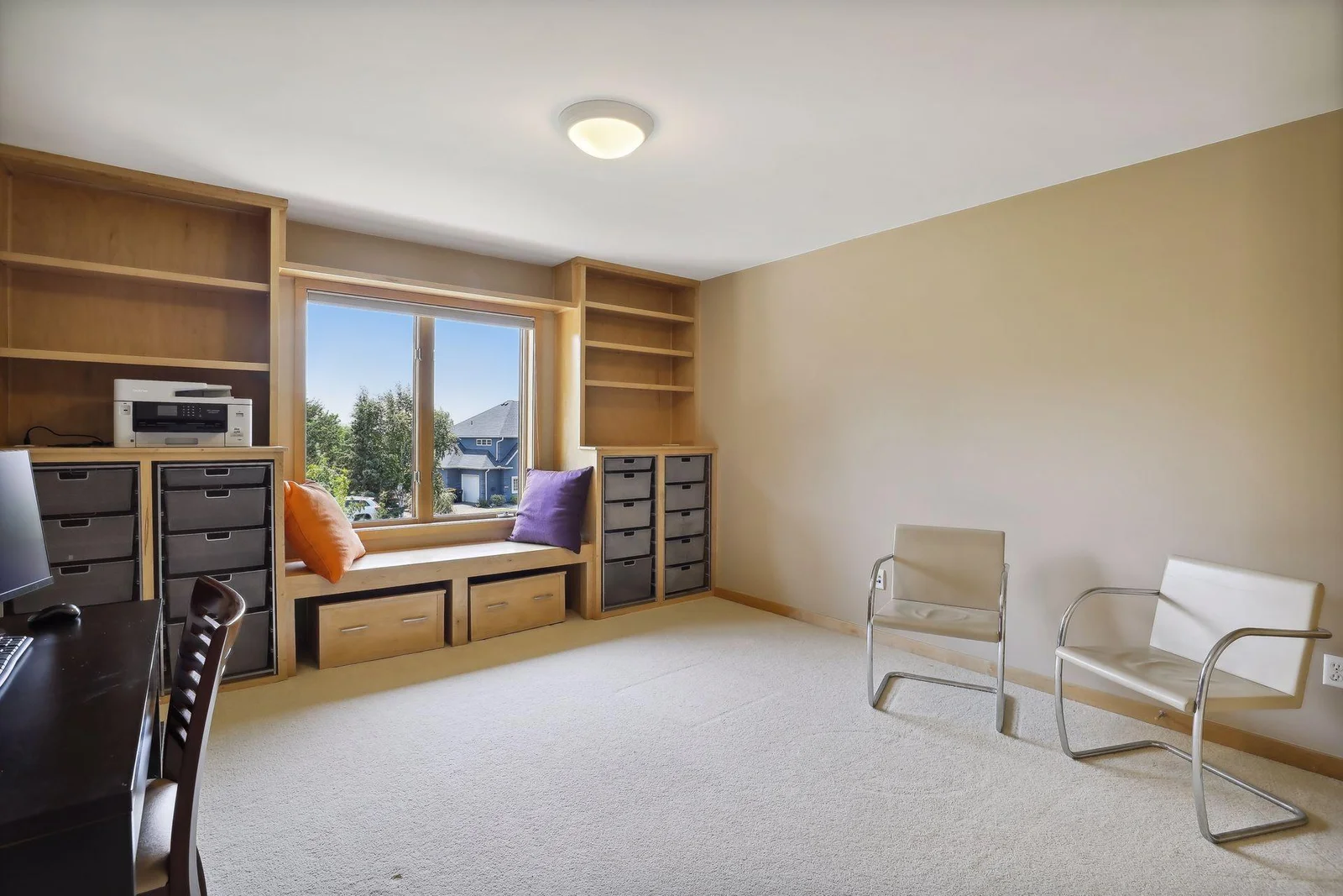Spacious, upper level 3rd bathroom with awesome storage, built-ins. No dresser needed! Easy access to the awesome, Jack and Jill attached bathroom. Bring a book, pillows and chill in the fabulous bench seating w/ large window!