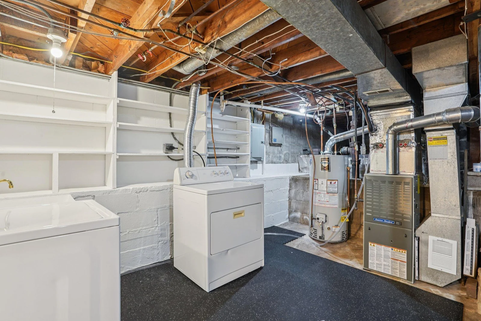 Laundry area in basement is clean!
