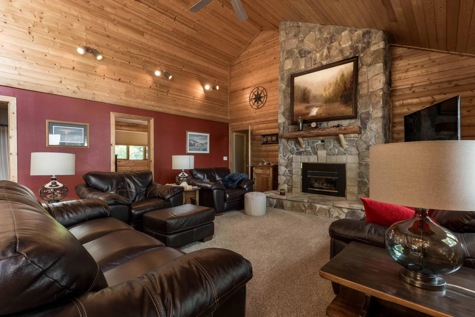 Living area with full Mason fireplace