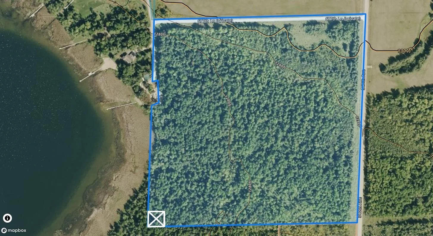 Parcel Map.  White X is the easement area