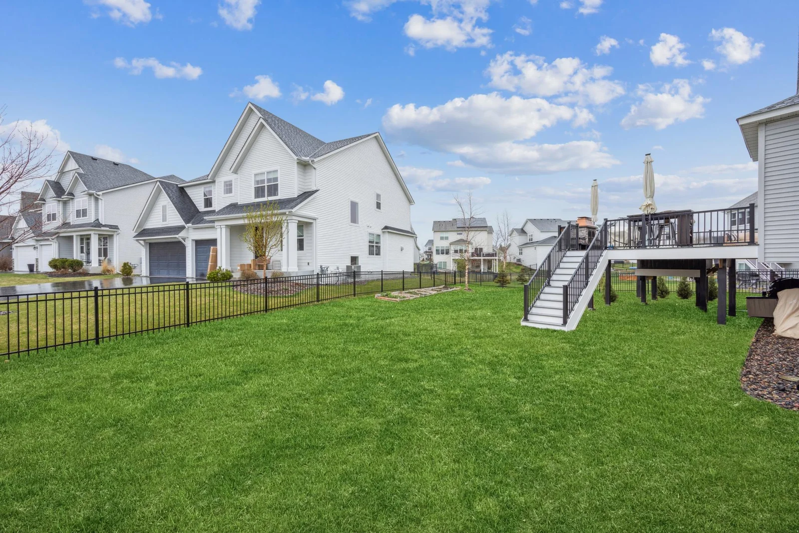Look at this fabulous fully fenced in yard for your enjoyment.  The grass has been enhanced in this photo to show what it can look like without a dog :)