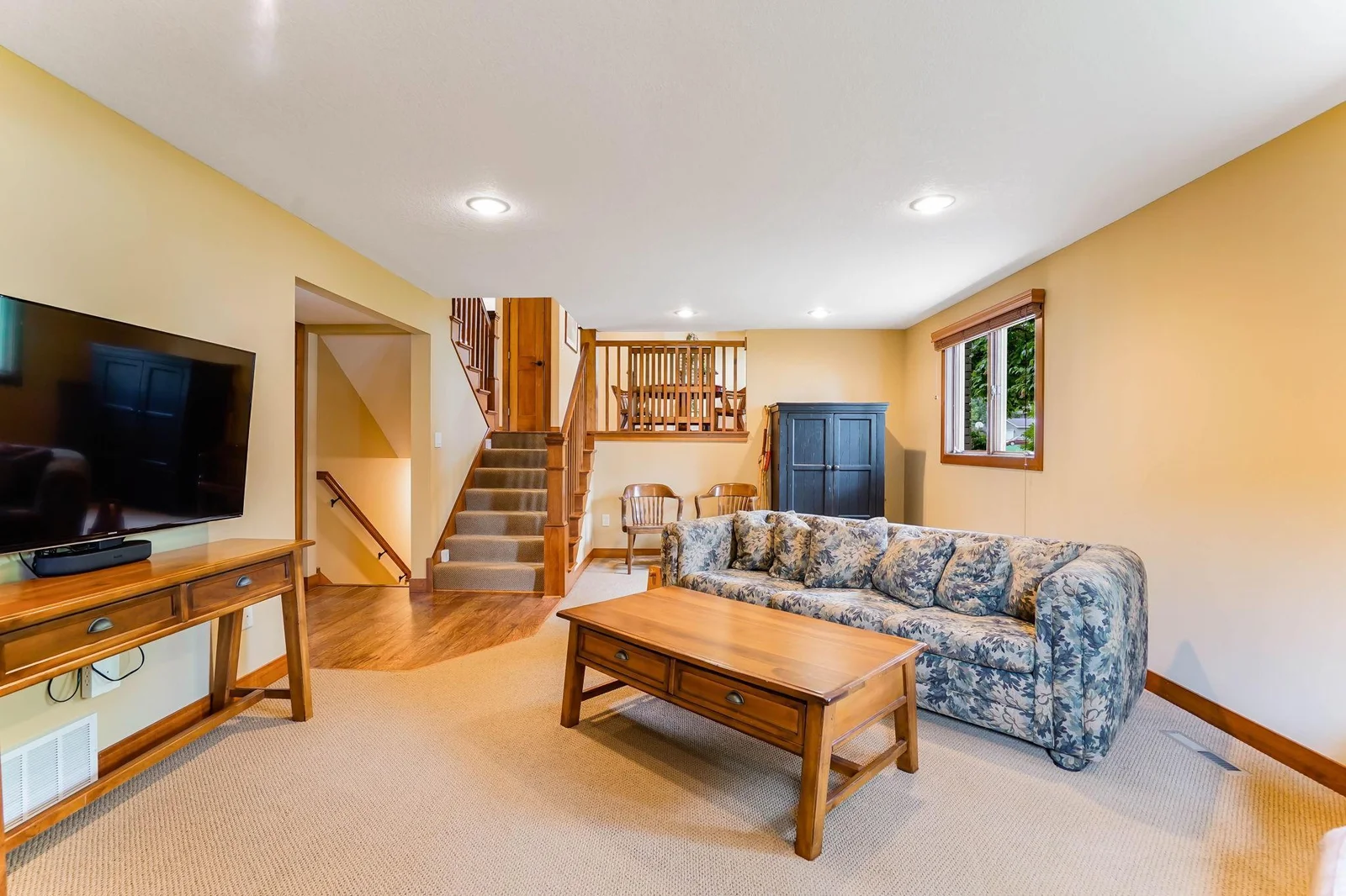 This area is open and feels very connected to the main level living area. Central Vacuum, below ground forced air heat.