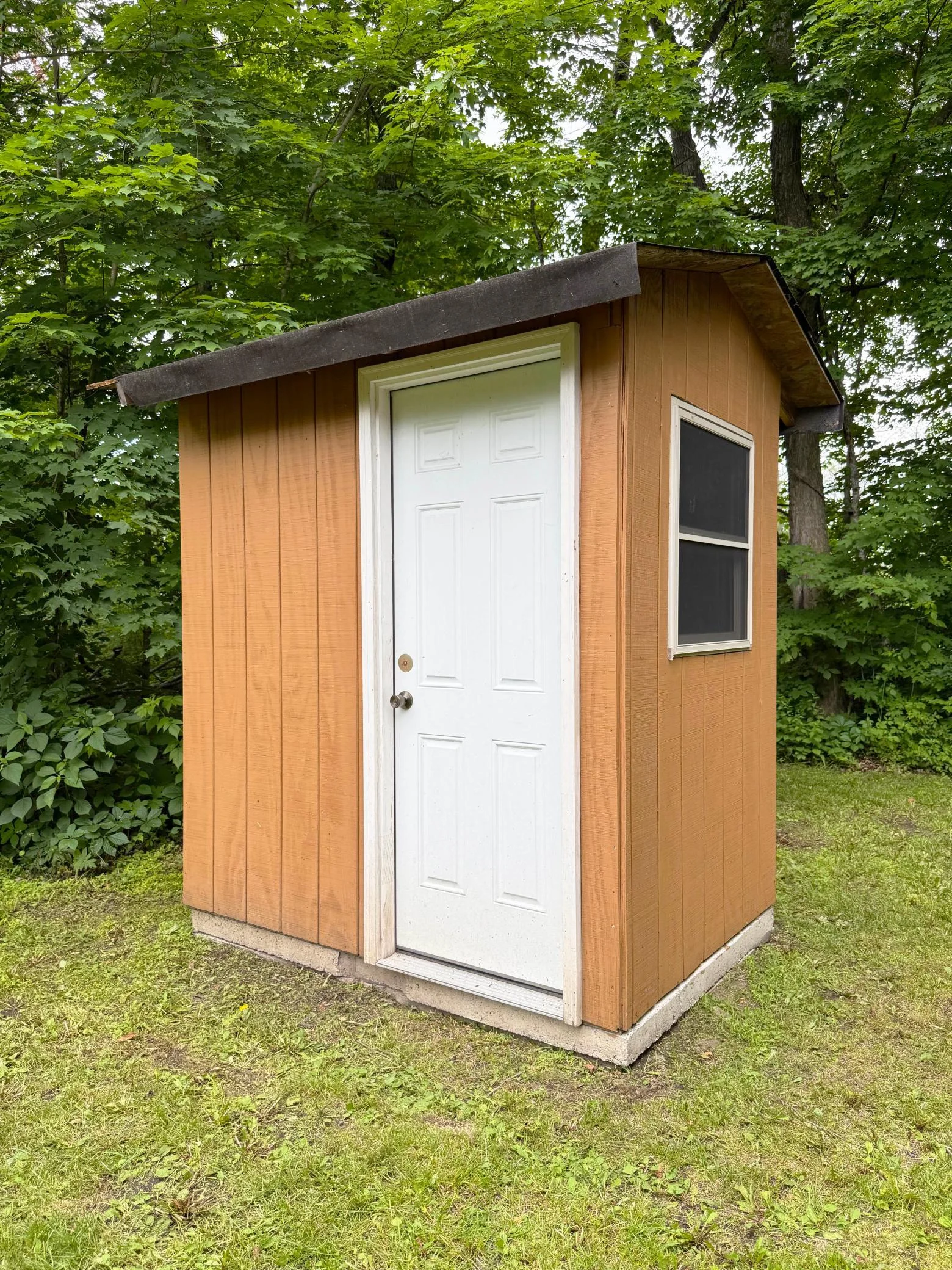 A shot of the outhouse, with concrete holding tank underneath.