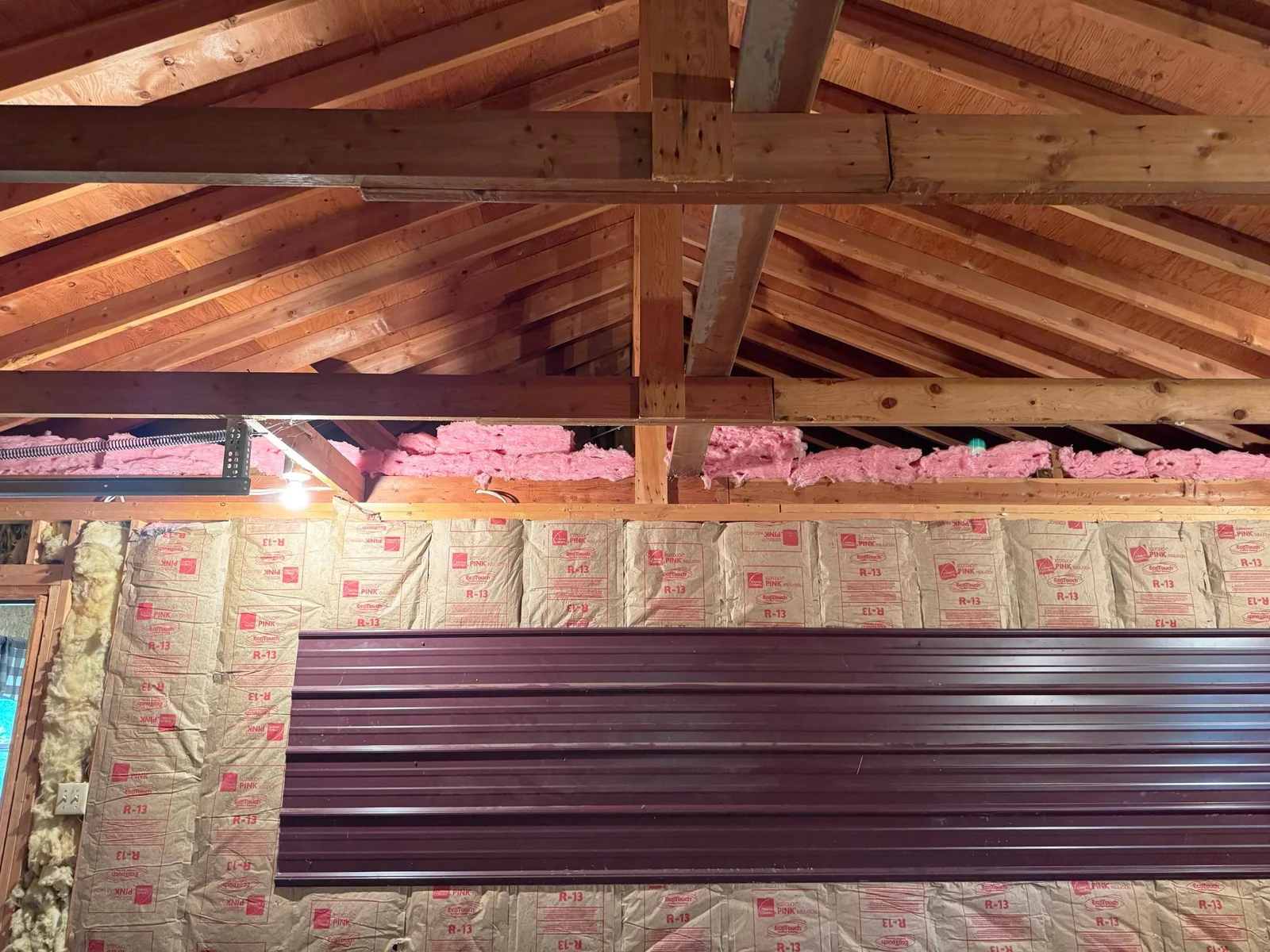 A shot of the storage space above the bunkhouse taken from the garage.