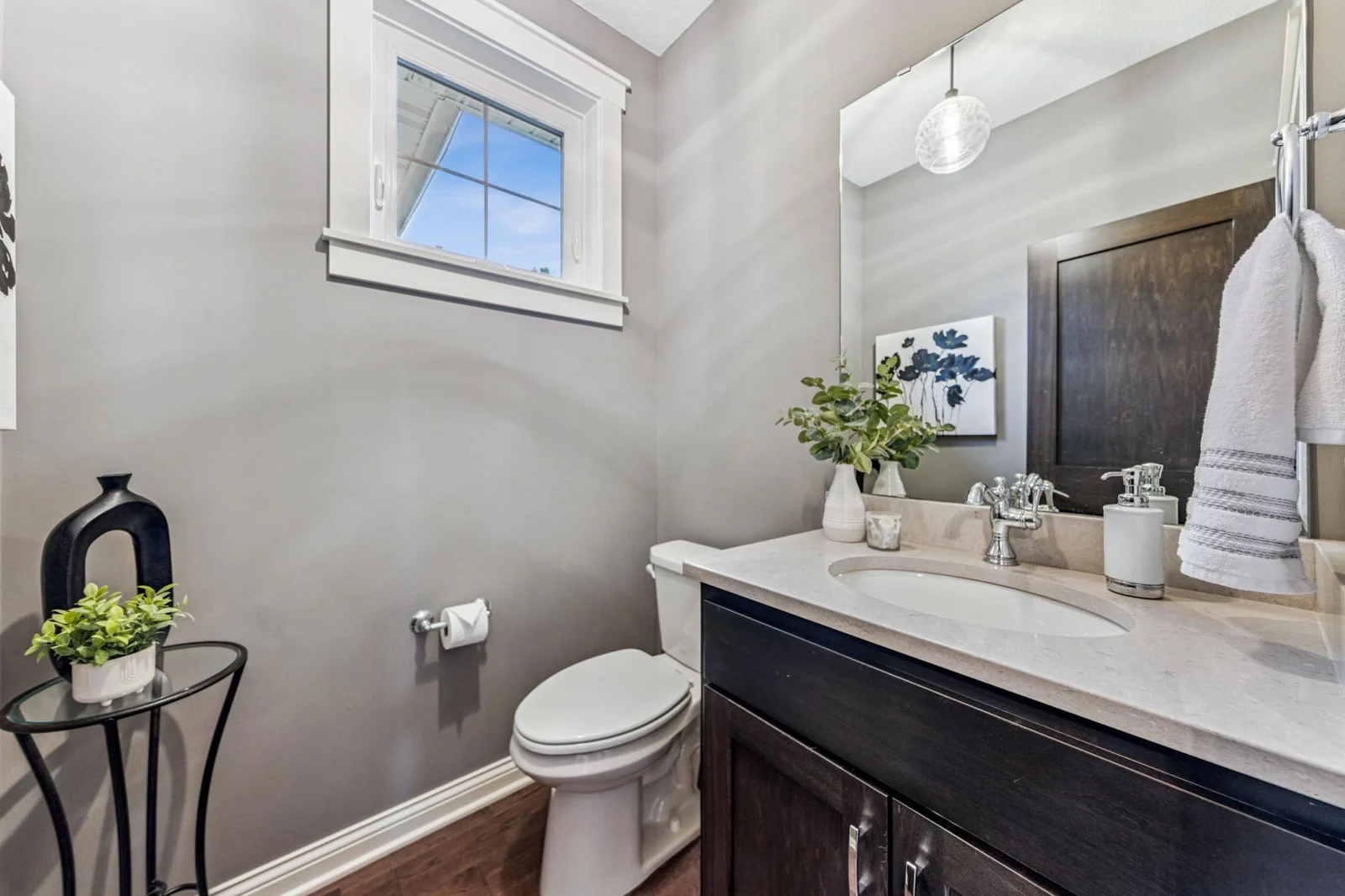 Convenient half bath.