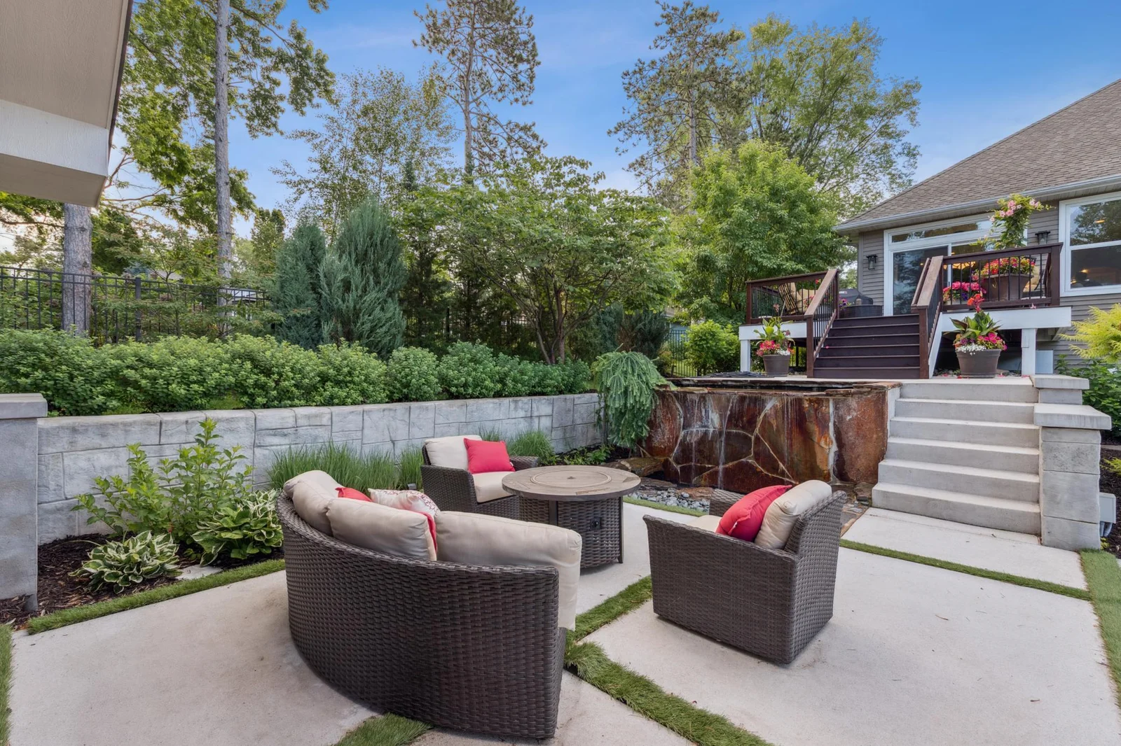 Beautiful sitting area with calming water features.