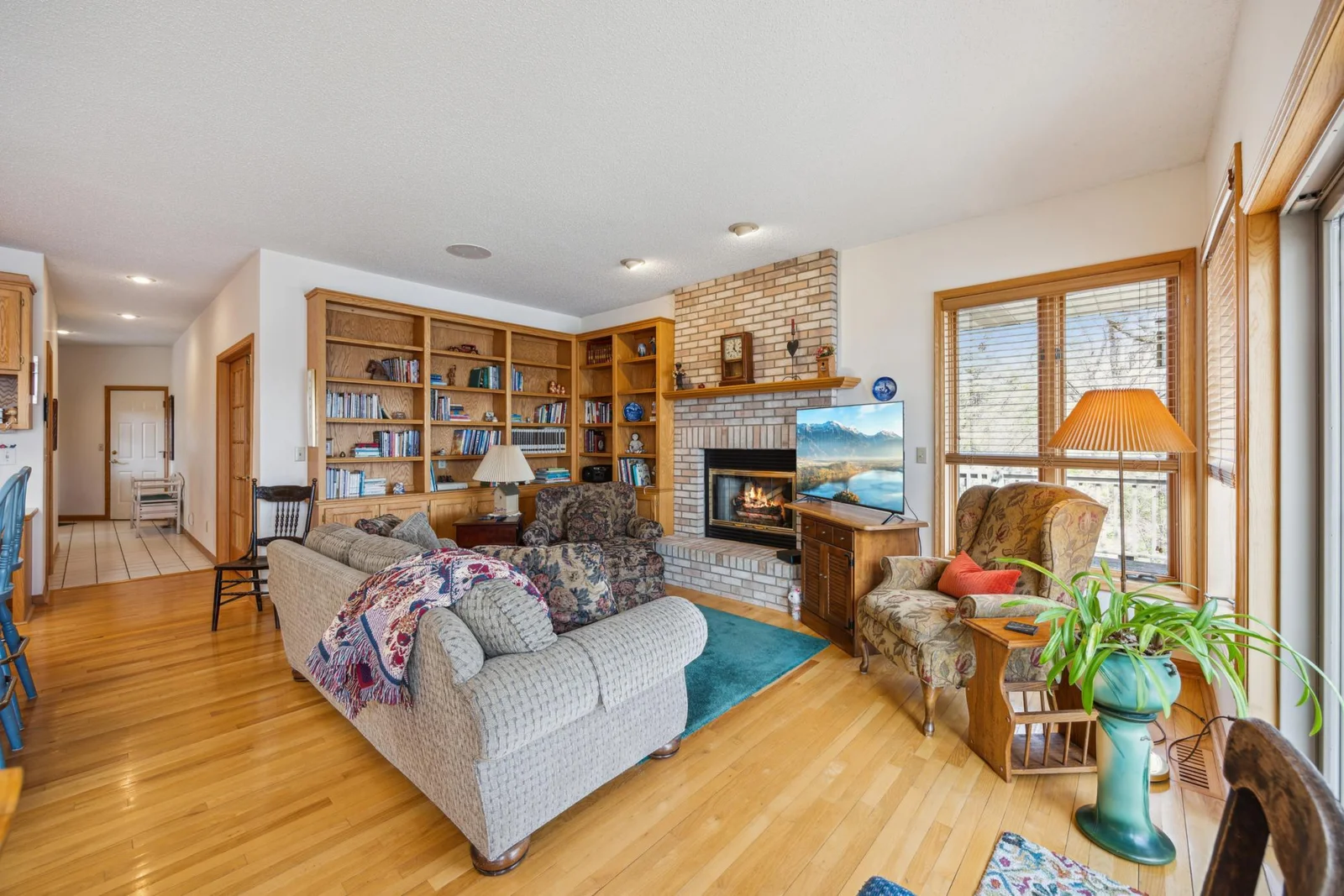 Built in bookcases and gas fireplace.