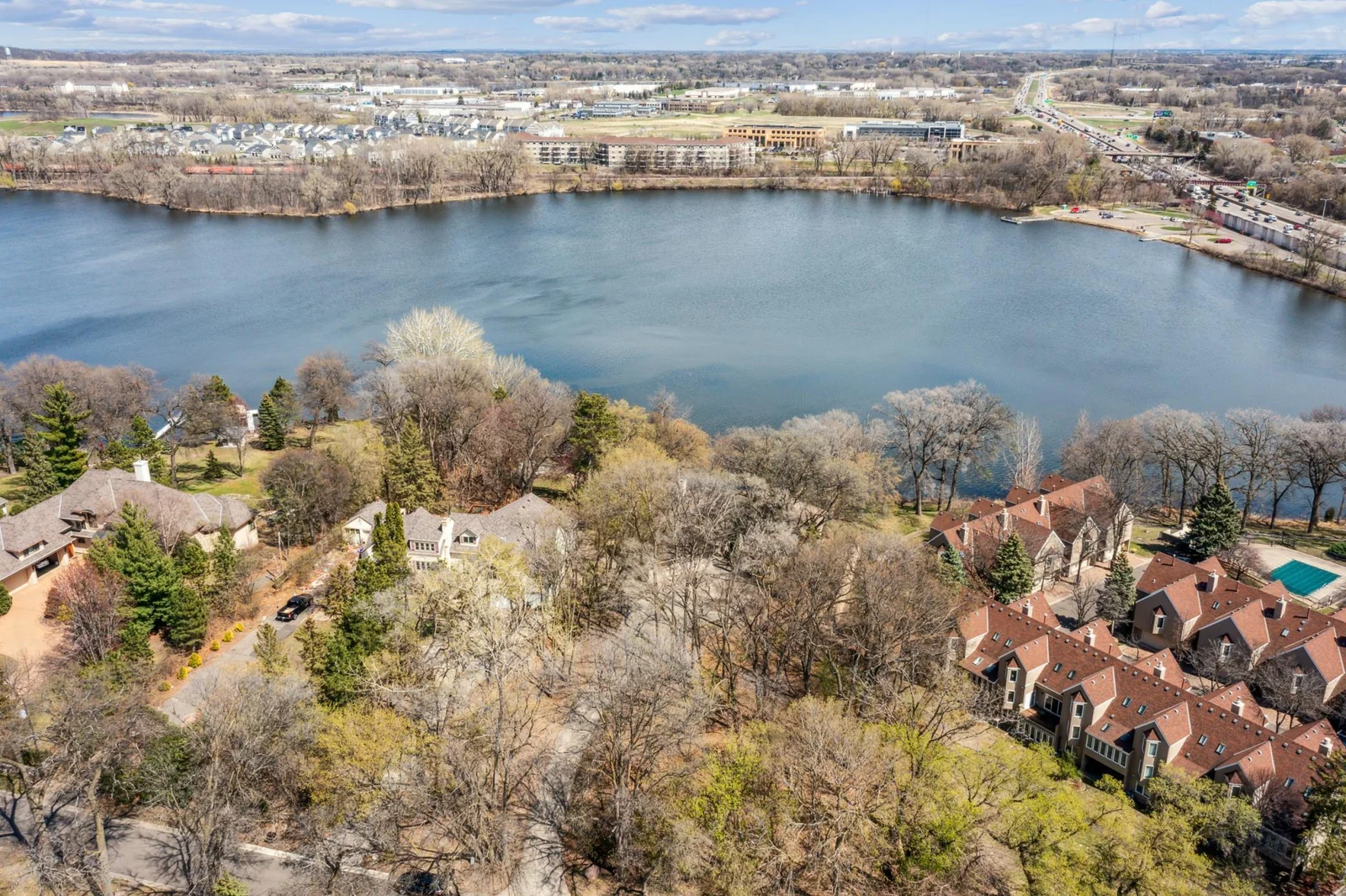 Drone view of east view of home from the lake.