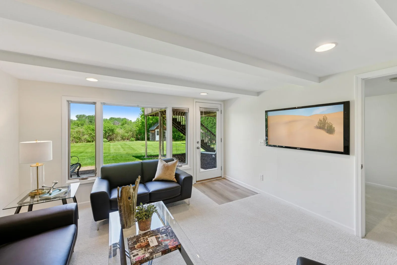 Family room with walk out to flat backyard