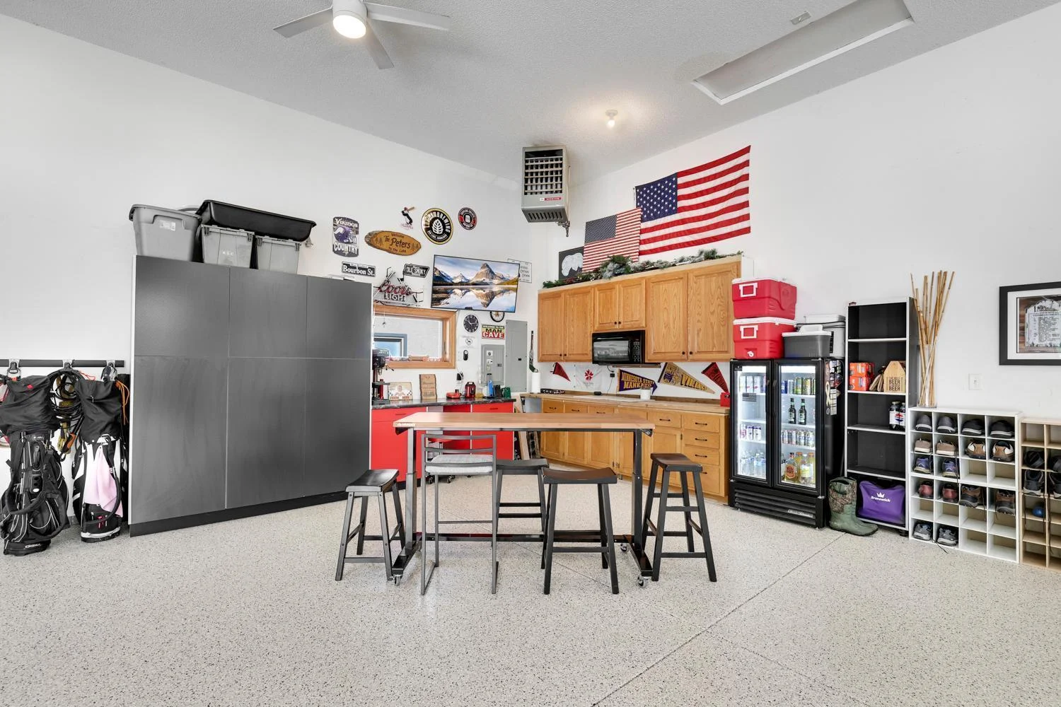 Three car garage with 13' ceiling heights.