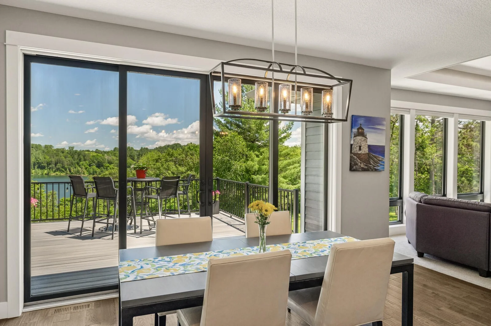 Kitchen opens to deck overlooking Perch Lake