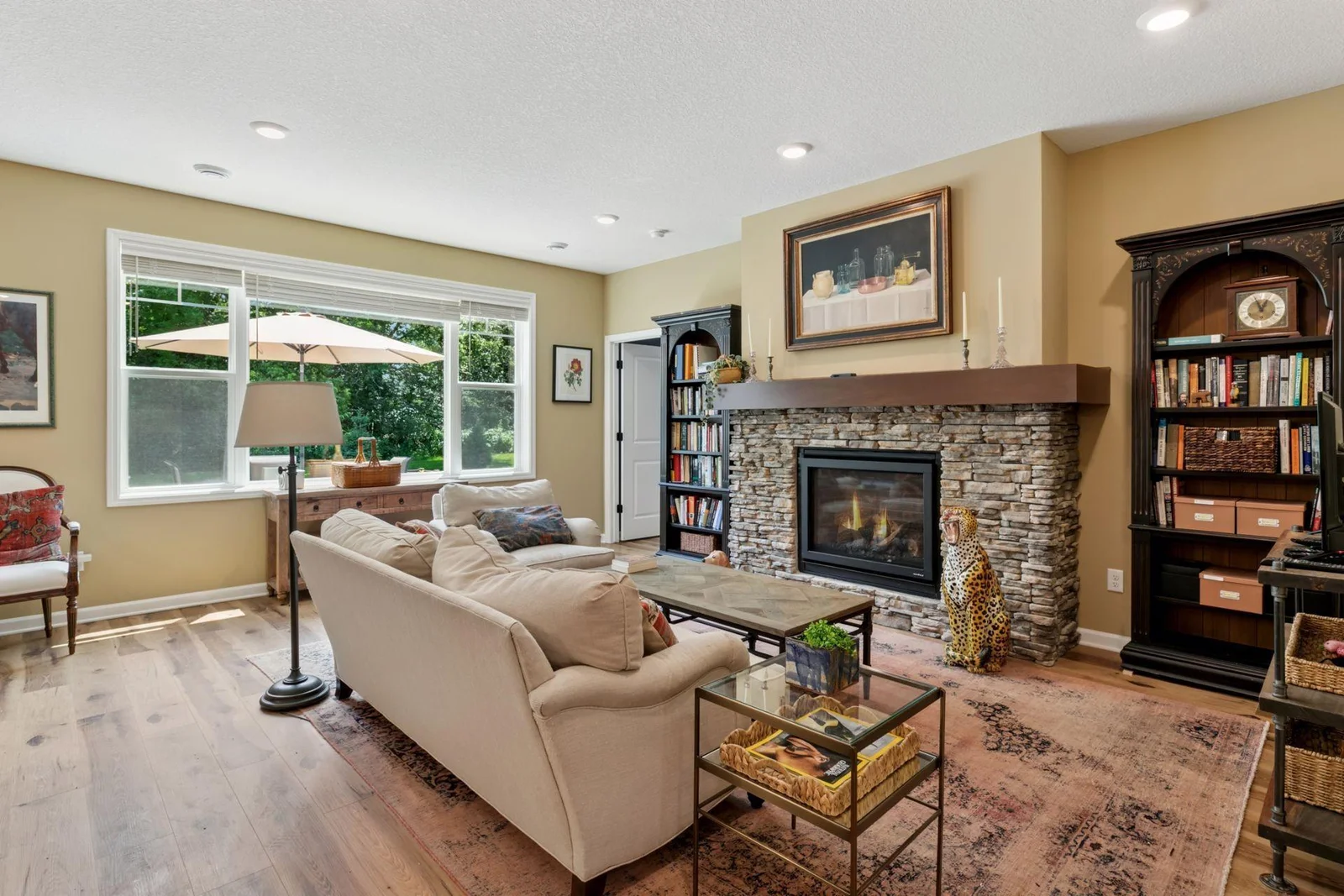 Living room area has room for beautiful bookcases or stunning art wall.