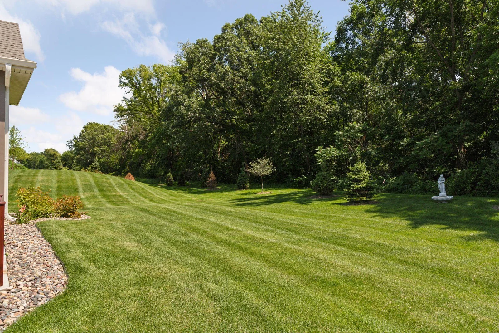 Association maintained grass along the mature tree line bordering the neighborhood.