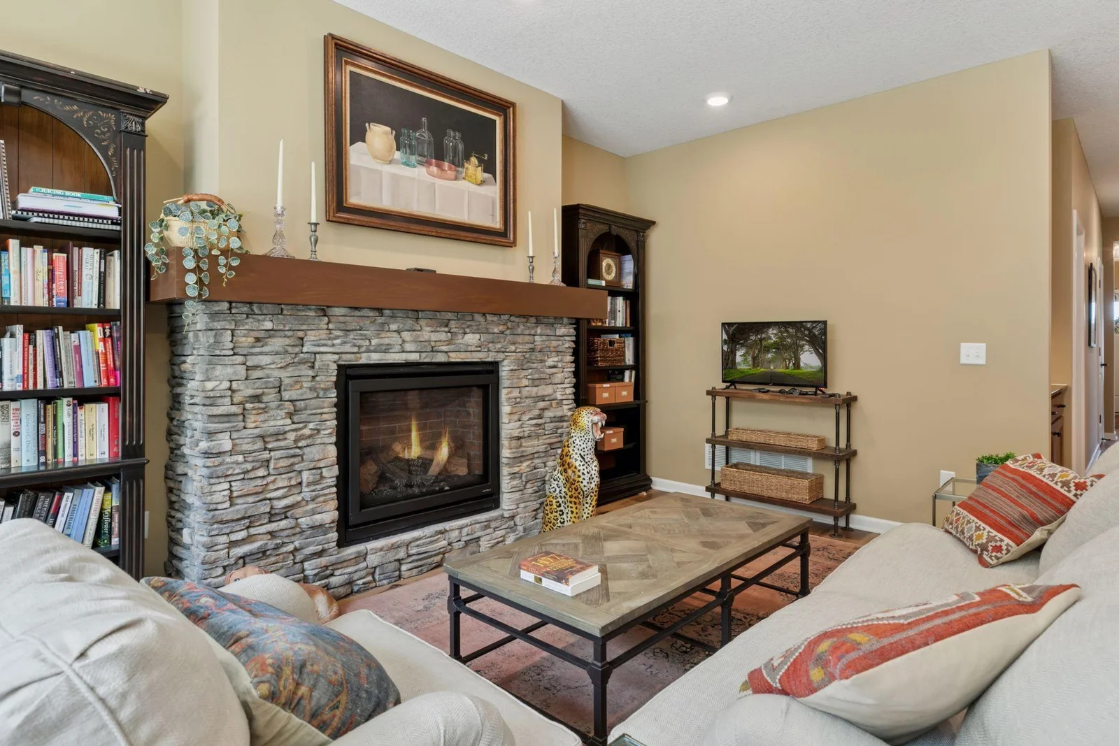 Television couuld be mounted over fireplace or you have the fabulous den!