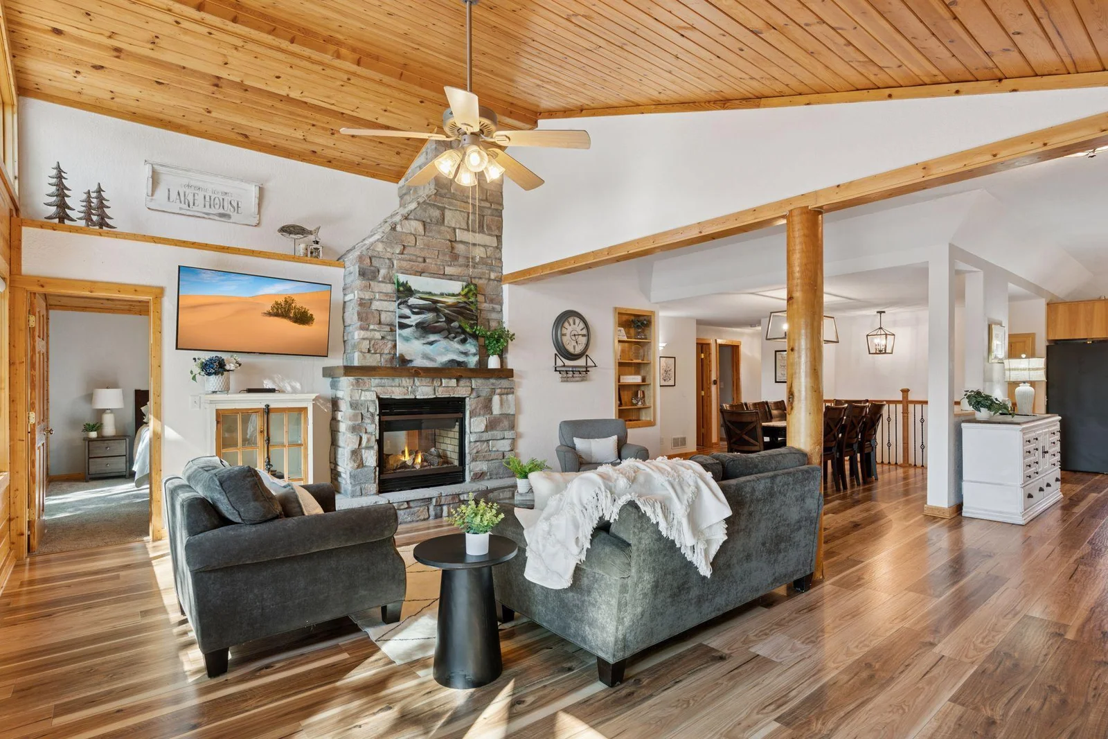 Soaring vaulted ceilings create up north feeling