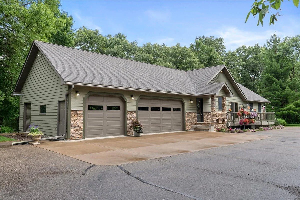 Three car attached heated and insulated garage.