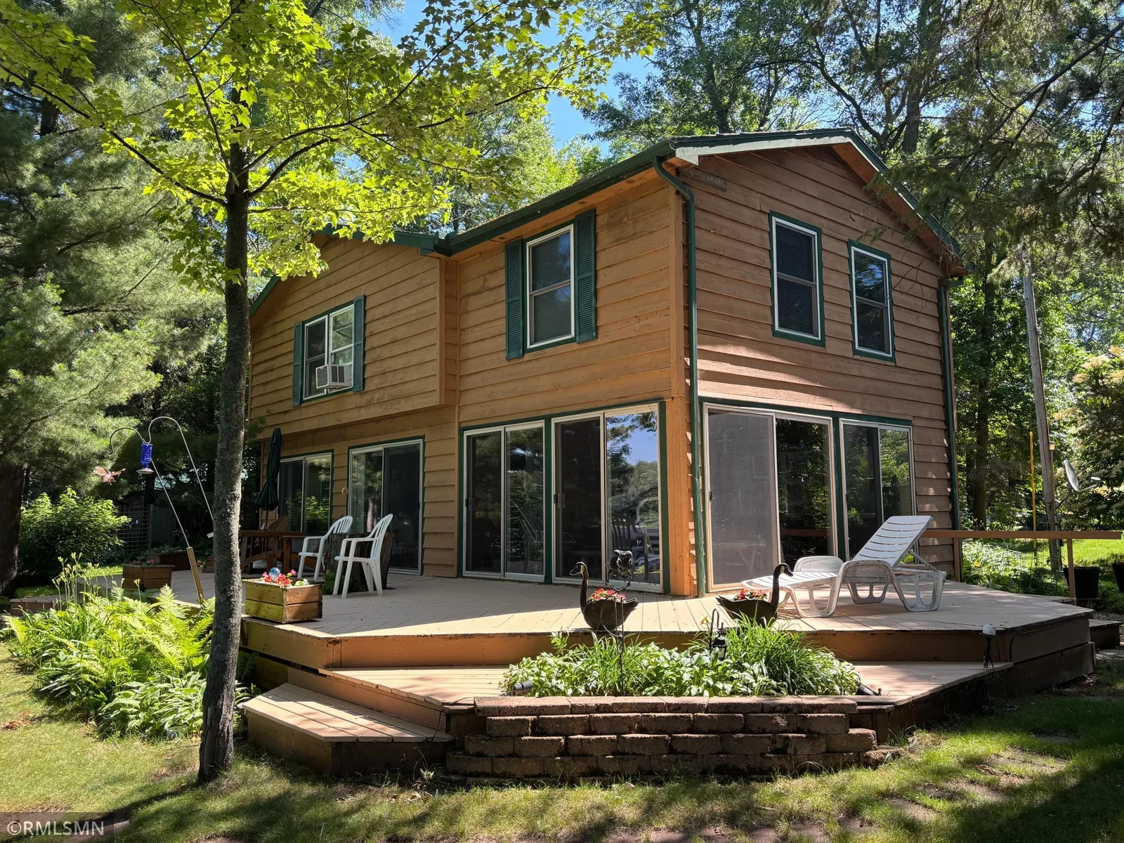 A large wrap around deck lakeside and the porch side of the cabin as well.